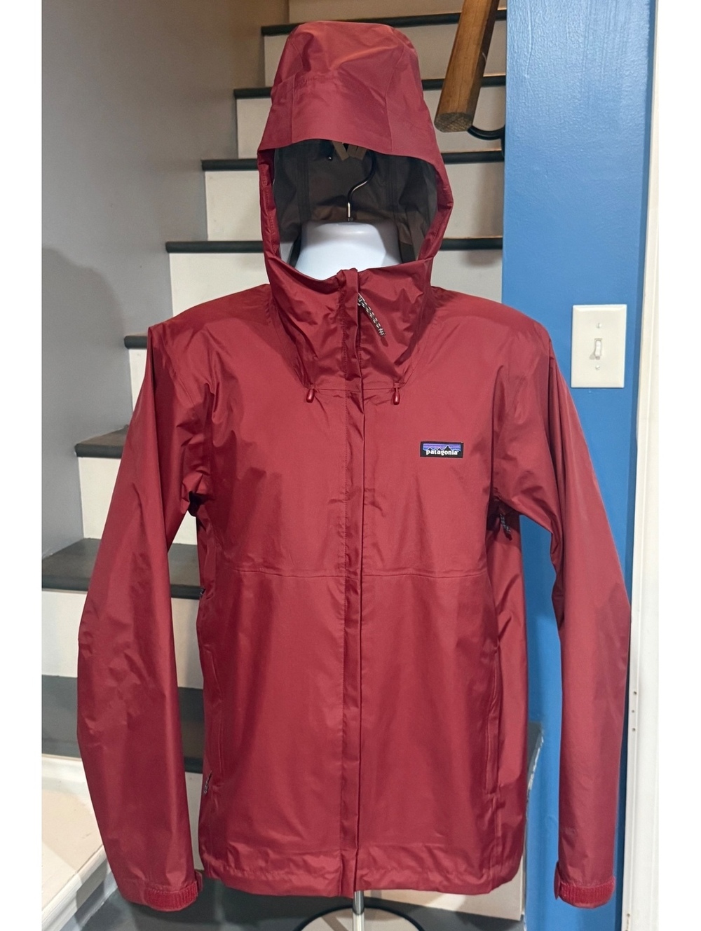 Patagonia Mens Large Torrentshell 3L H2NO Wax Red Hooded Lightweight Rain Jacket